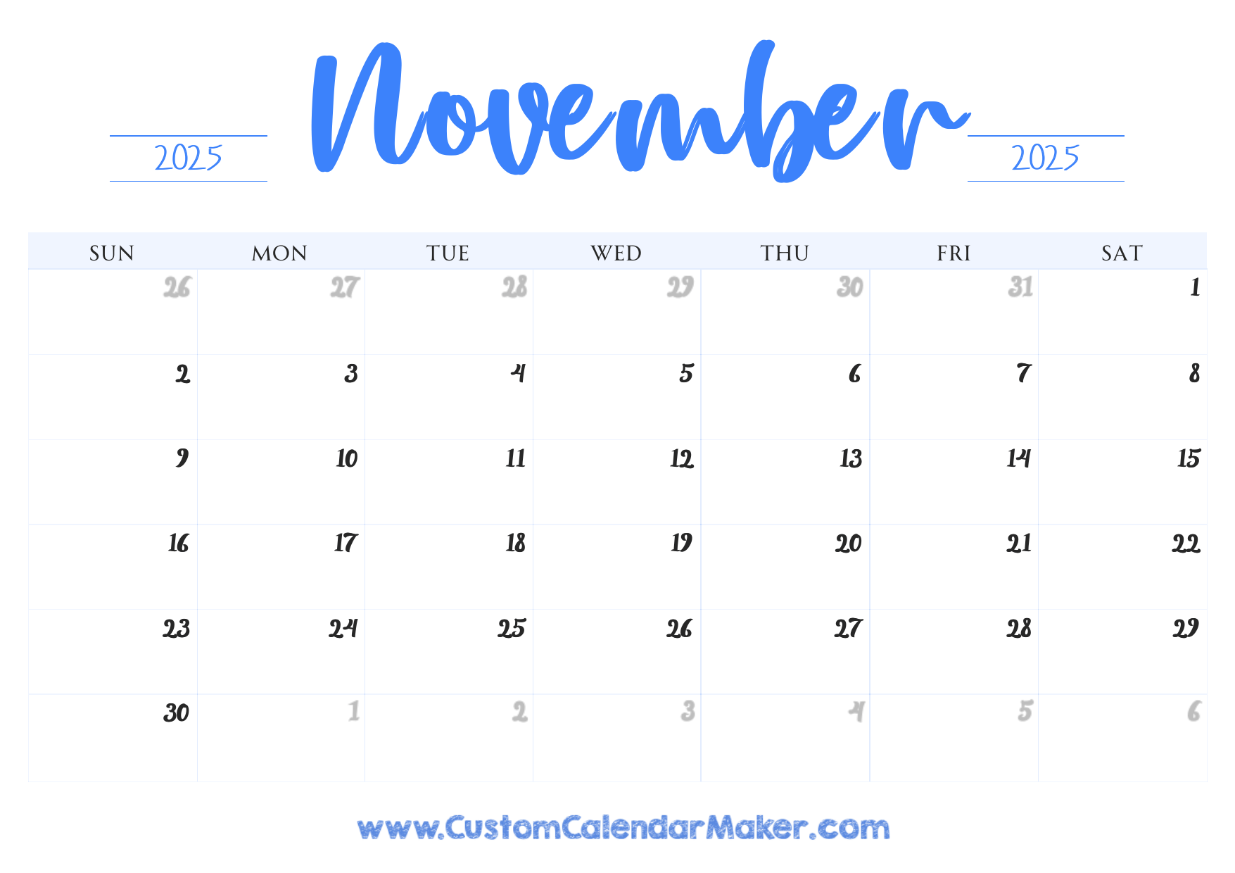 November 2025 Calendar Blank Calendar Pages