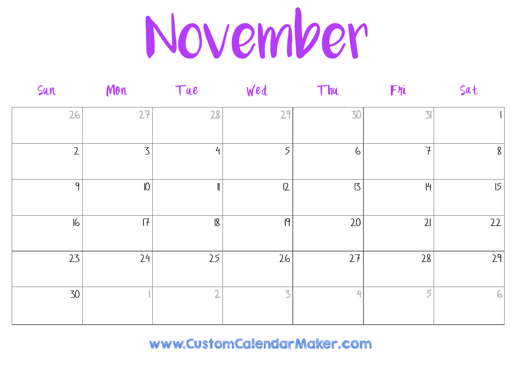 Blank November 2025 Calendar Printable Free