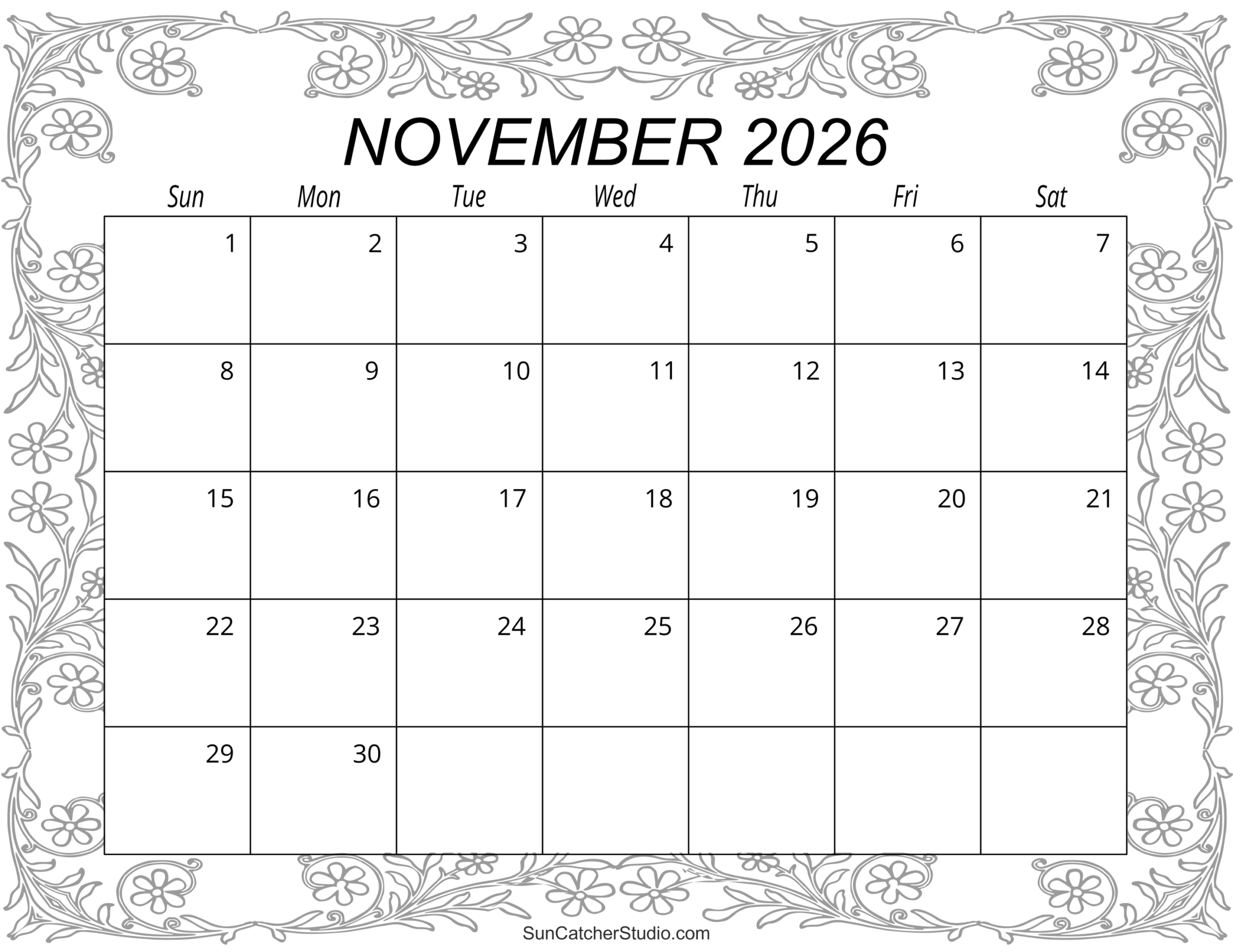 November Blank Calendar 2026 Pdf