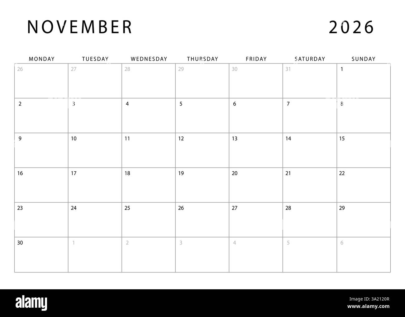 November Blank Calendar 2026 Printable