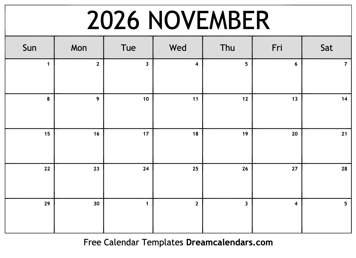 Blank Calendar For November 2026