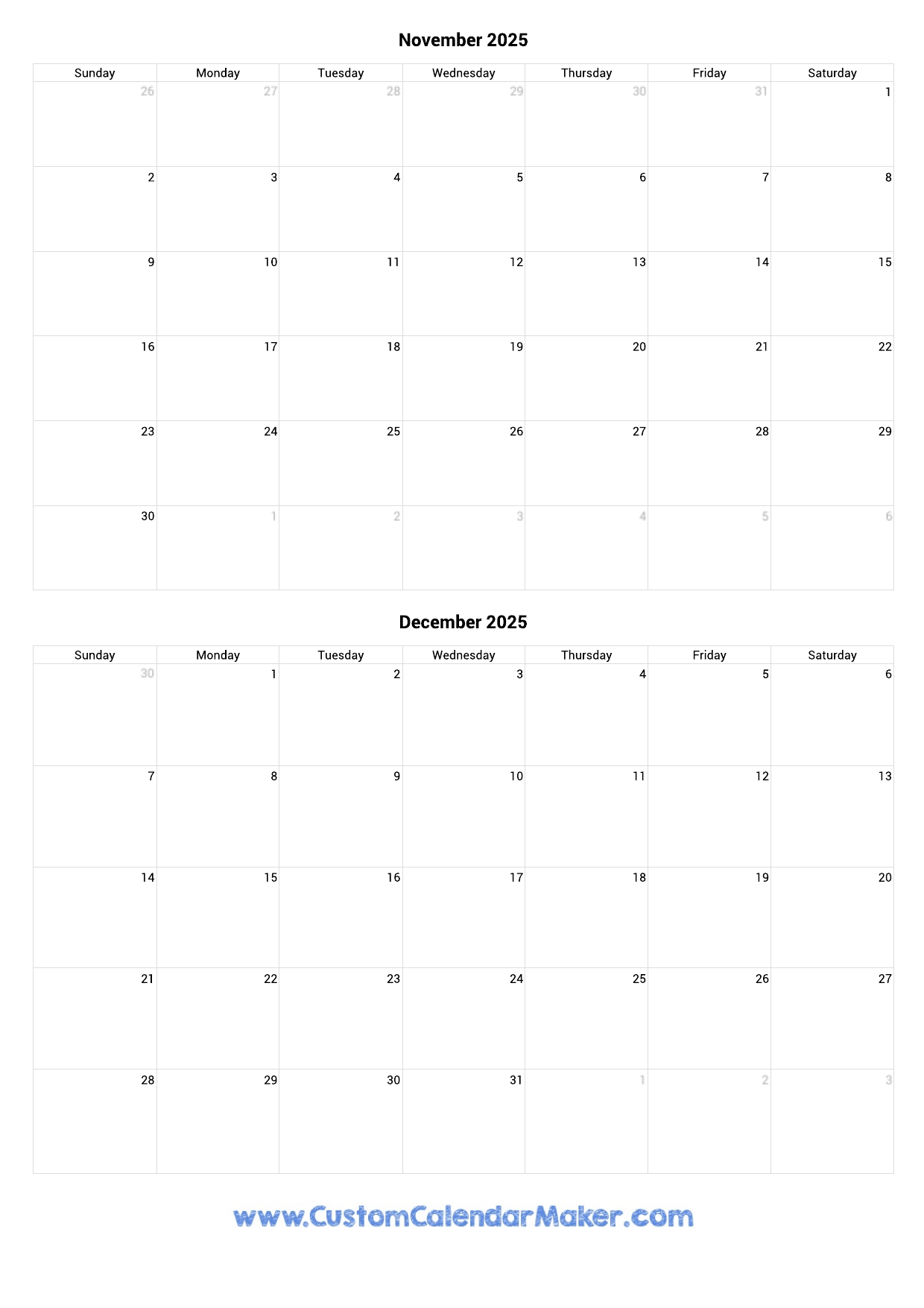 November 2025 Blank Calendar