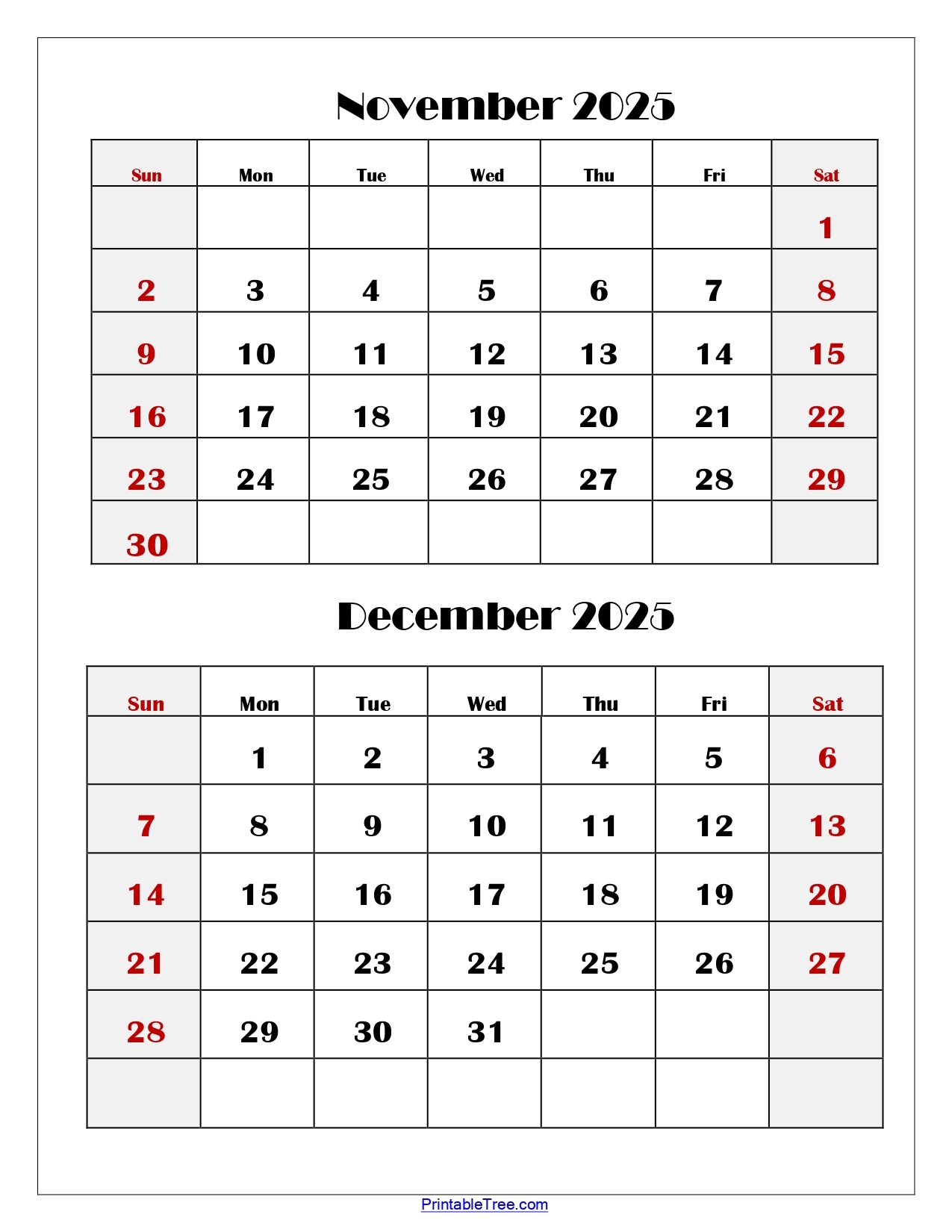 November And December 2025 Calendar