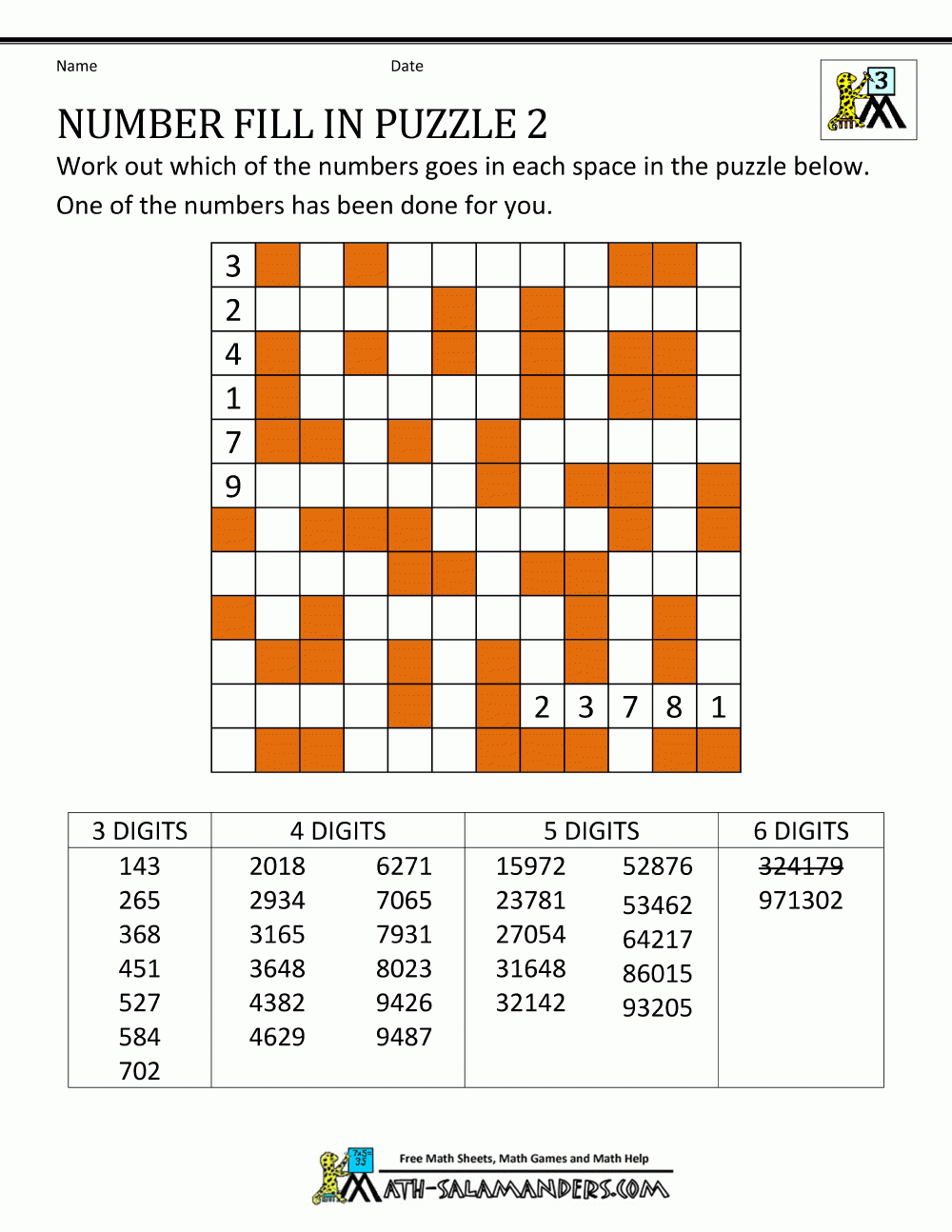 Fill In Number Crossword Puzzles Printable