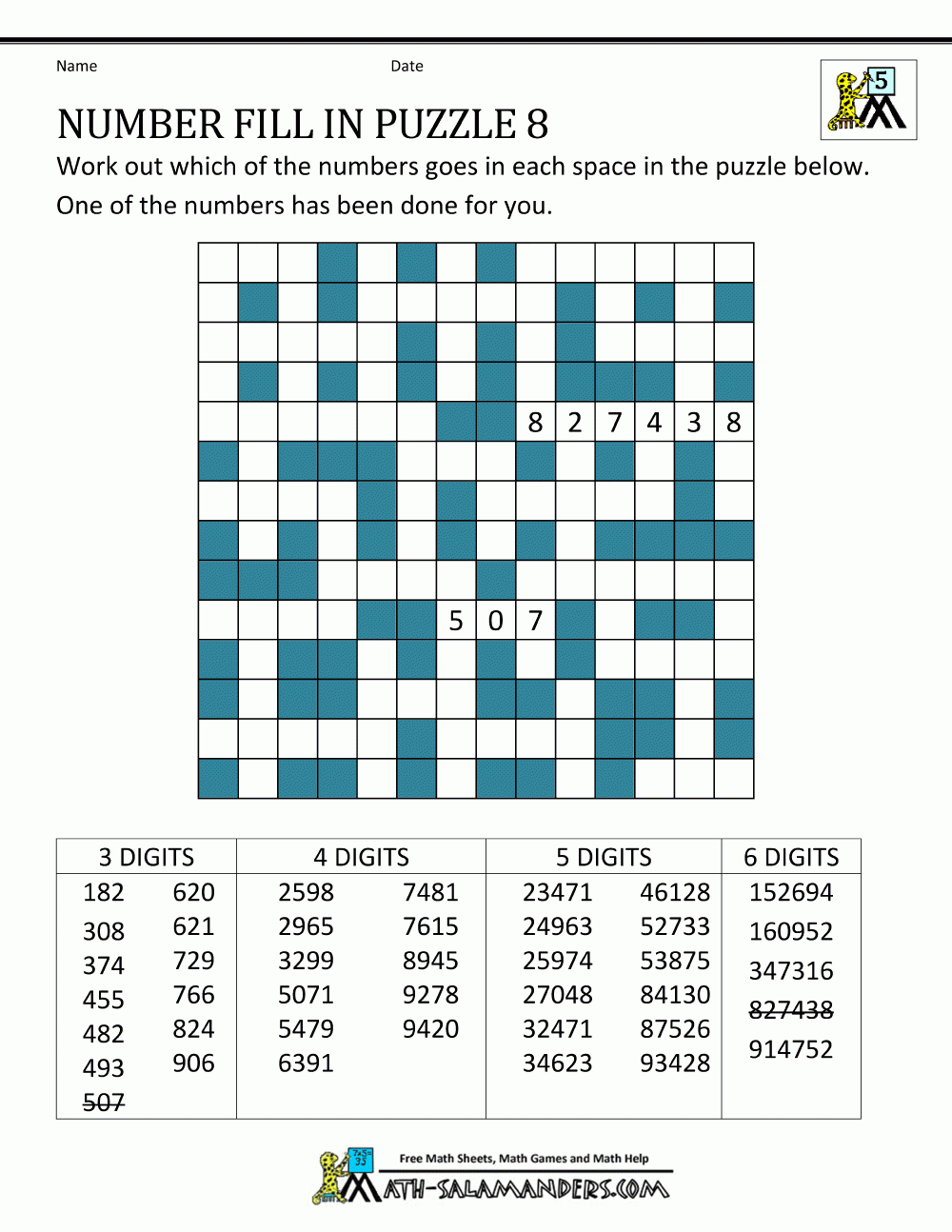 Numbers Crossword Puzzles Printable