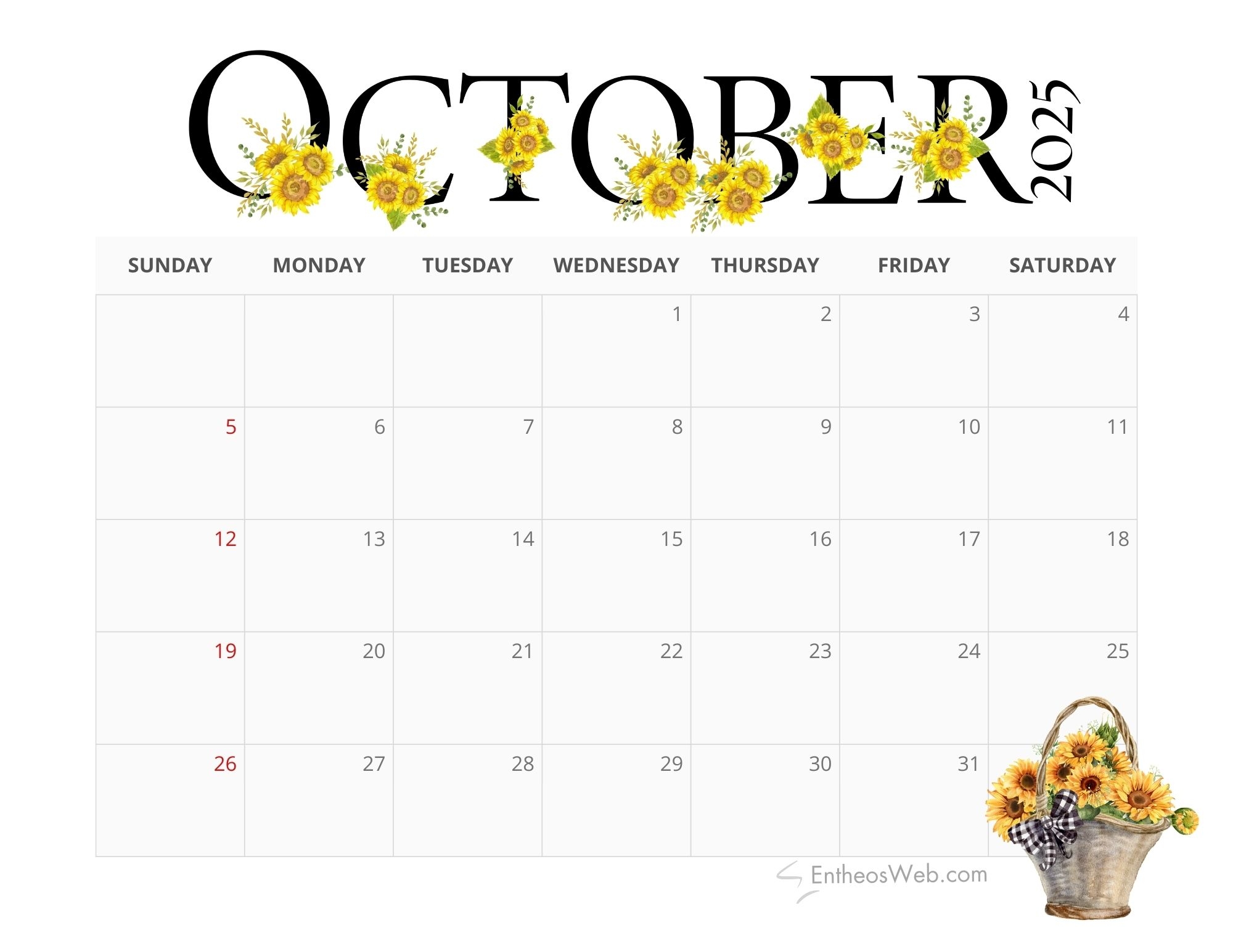 October 2025 Calendar Free Printables EntheosWeb