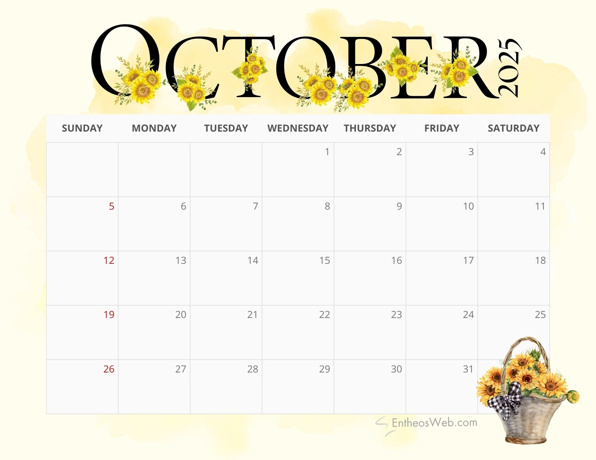 October 2025 Calendar Free Printables EntheosWeb
