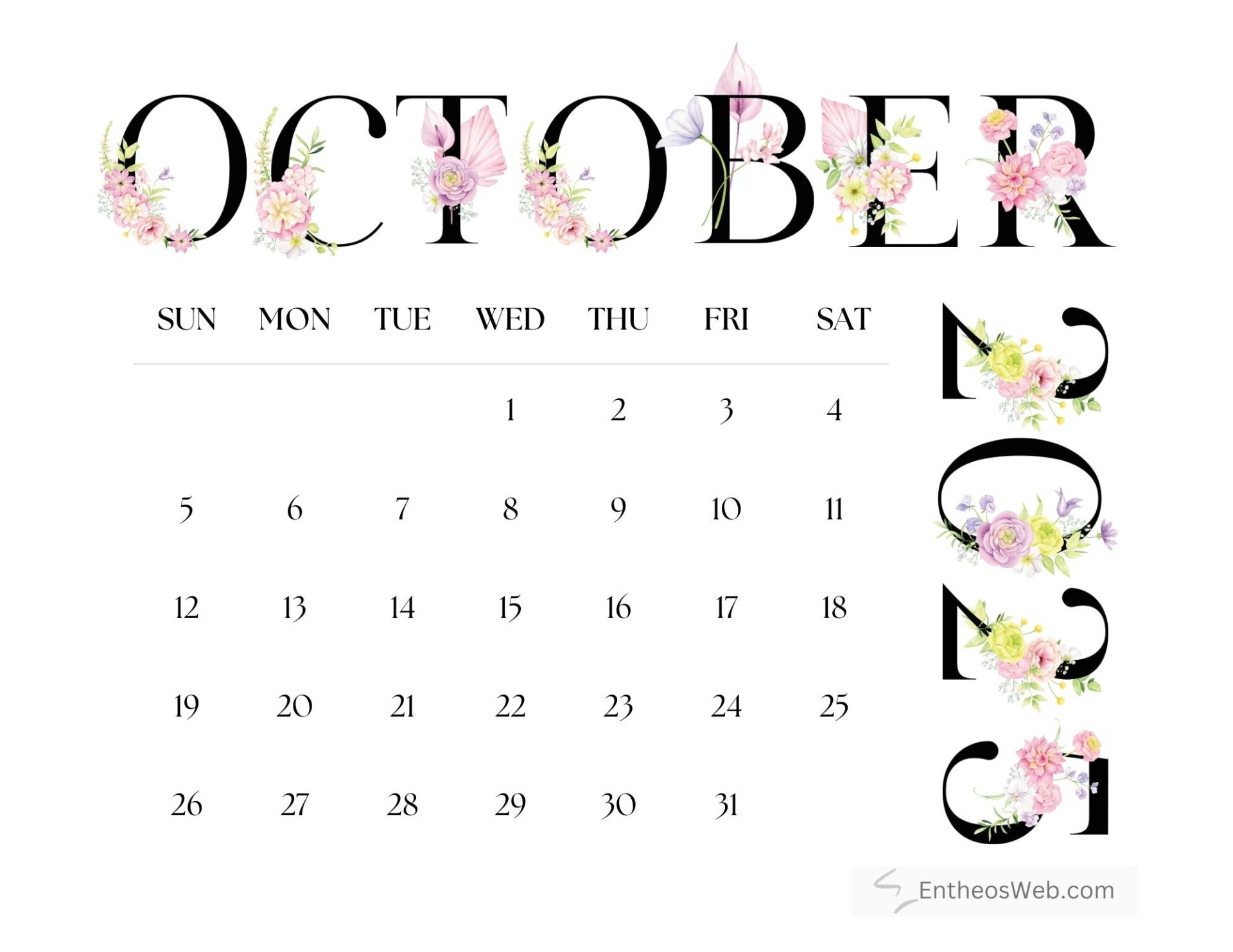 October 2025 Calendar Free Printables EntheosWeb