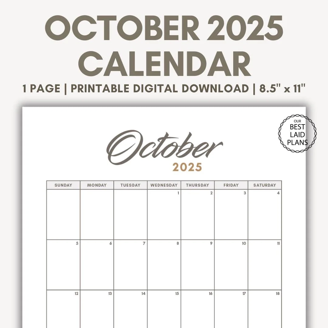 Blank Monthly Calendar Printable October 2025