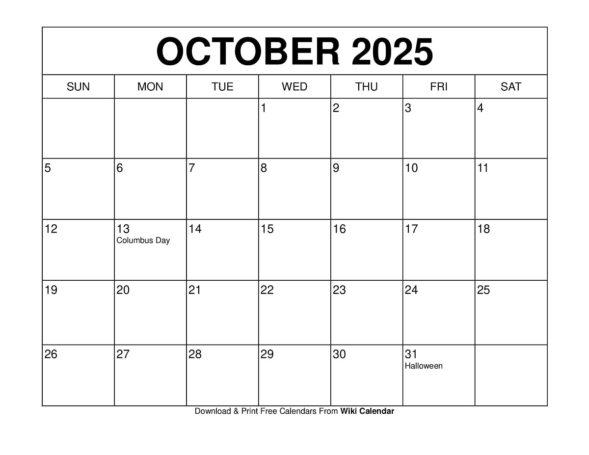 October 2025 Calendar Printable Templates More