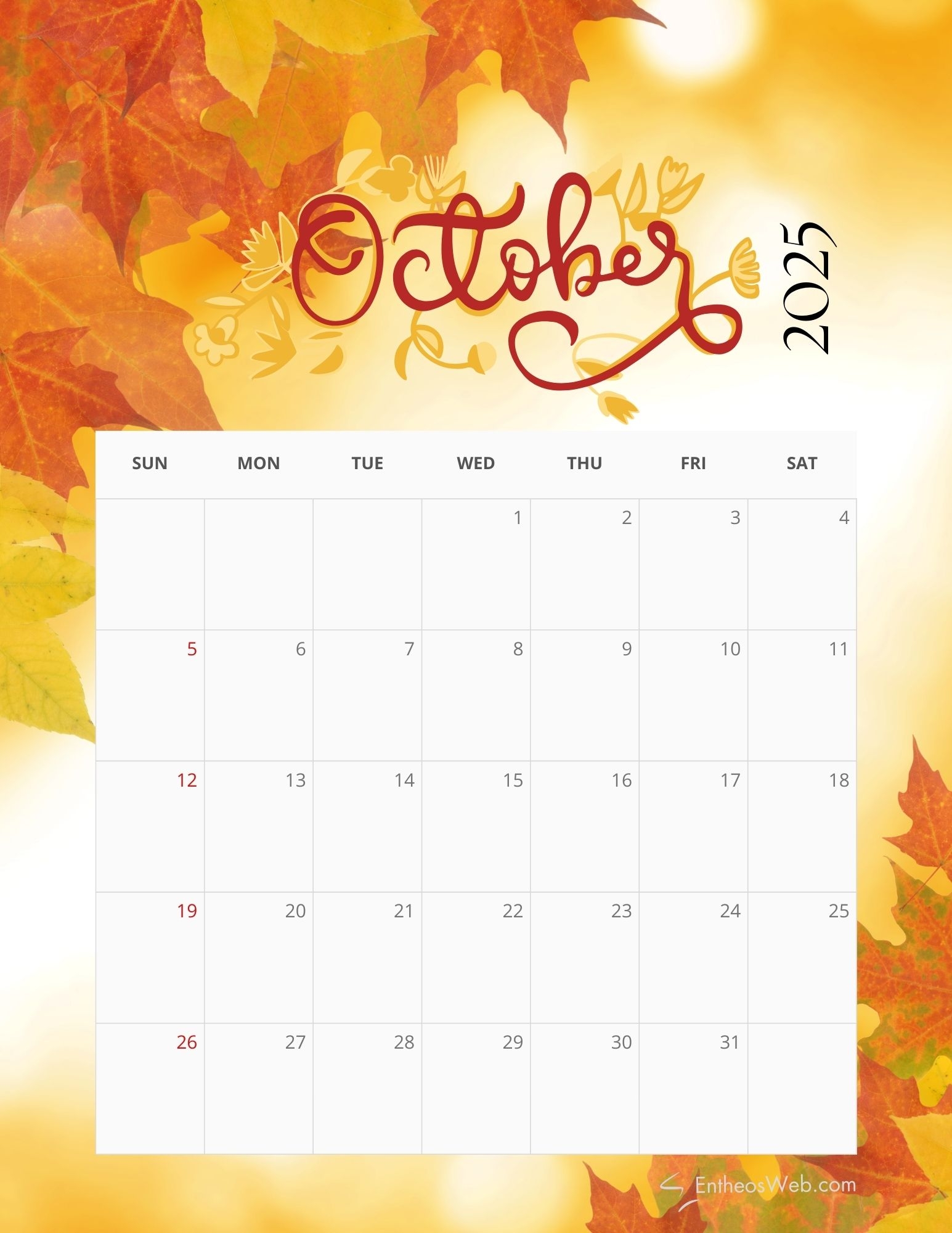 Blank October Calendar 2025