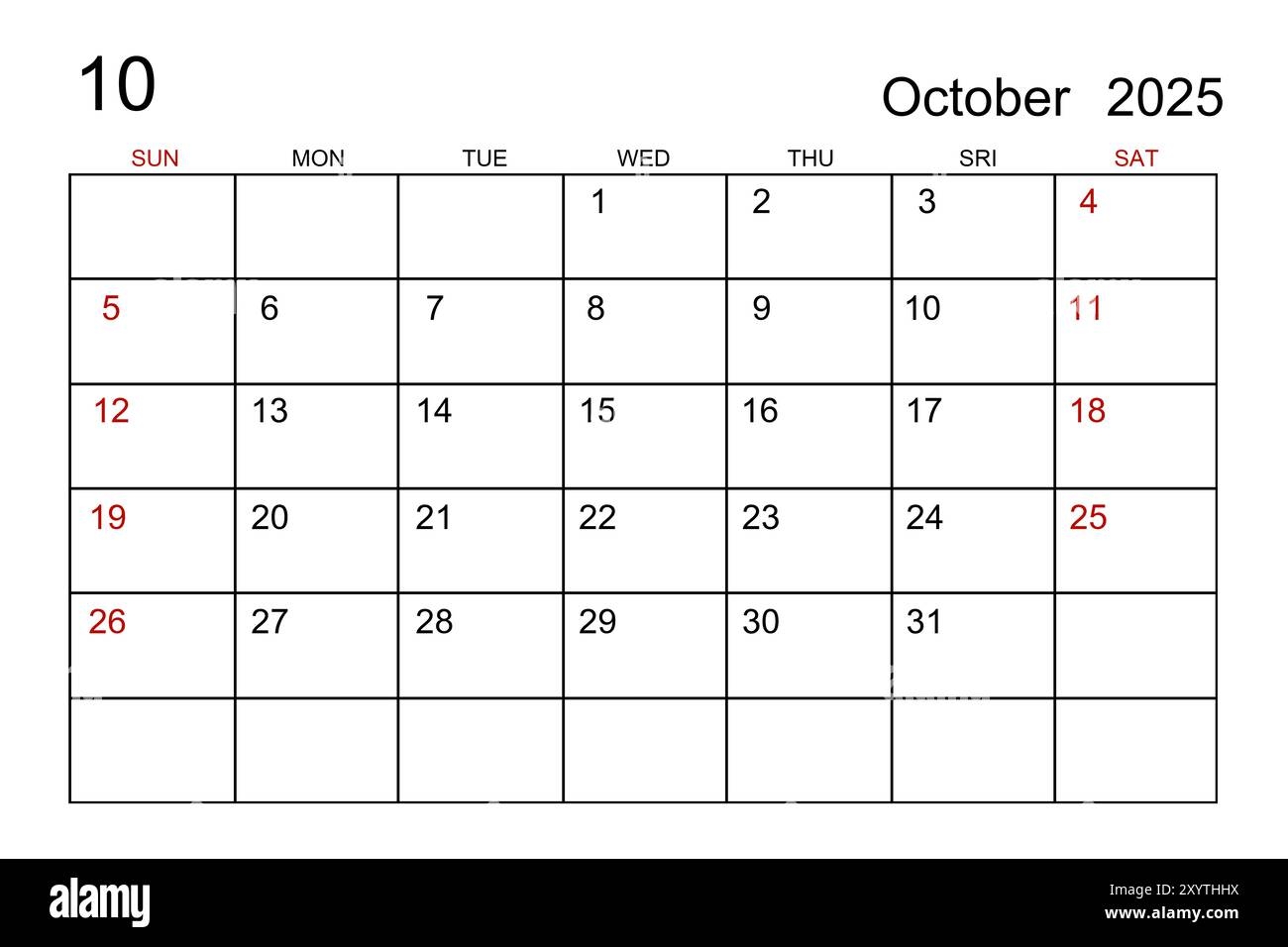 Blank Calendar October 2025