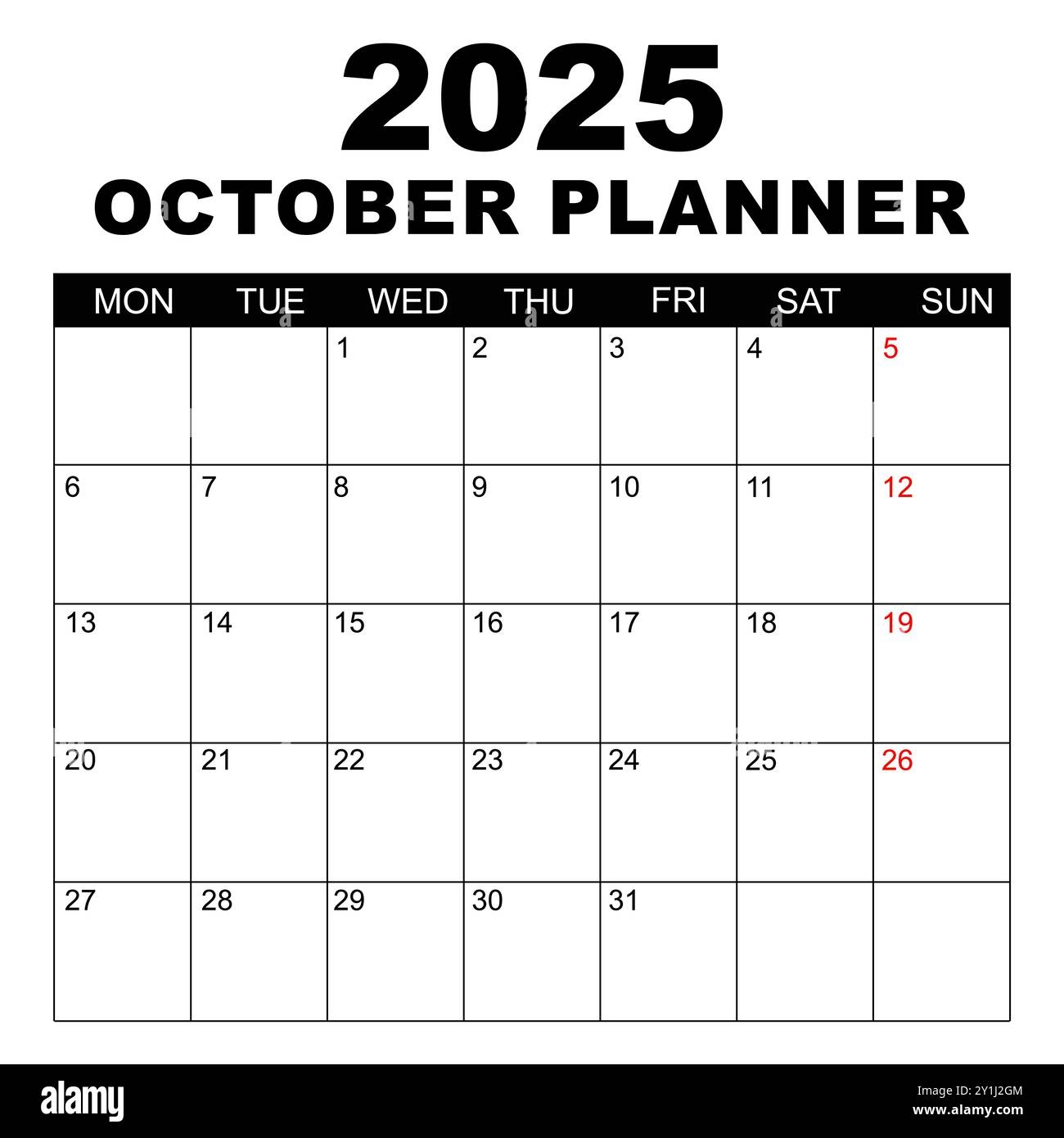 October 2025 Calendar Black And White
