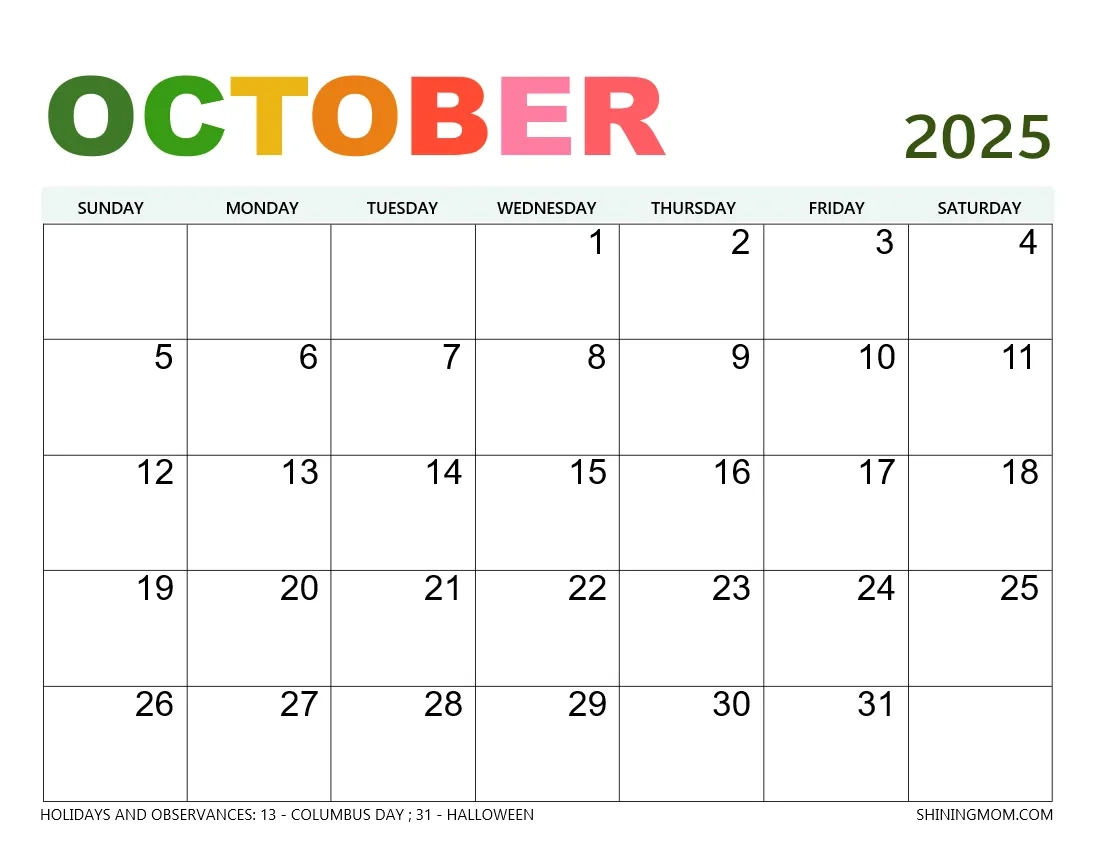 October 2025 Blank Calendar