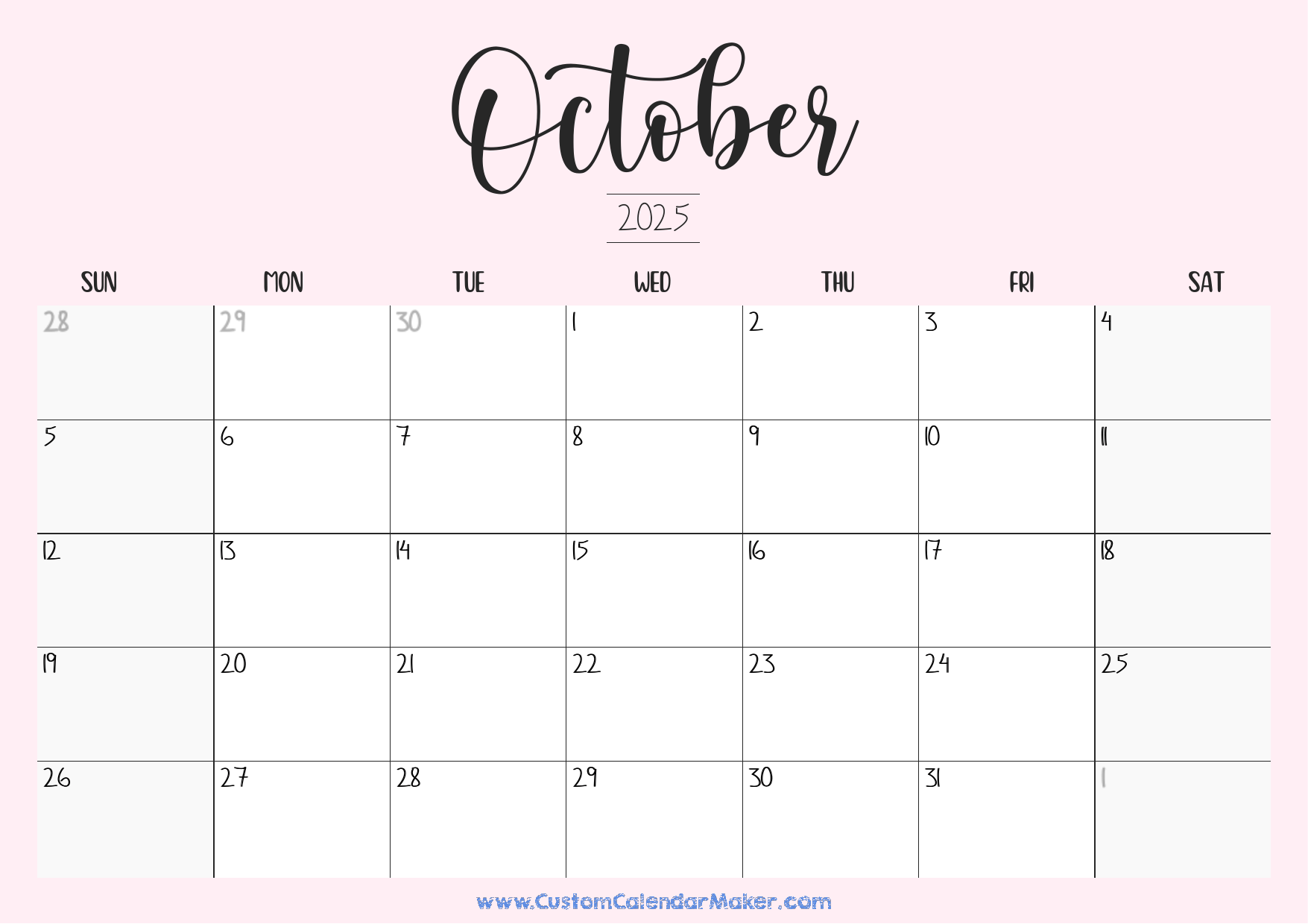 Blank October 2025 Calendar With Lines