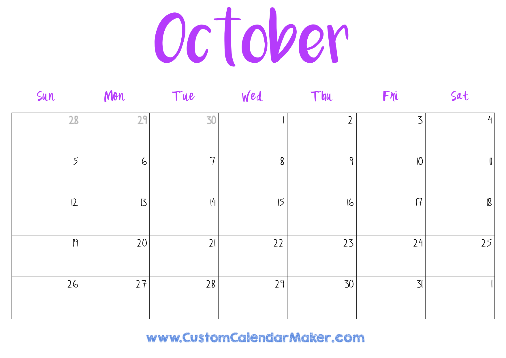 October 2025 Blank Calendar Free