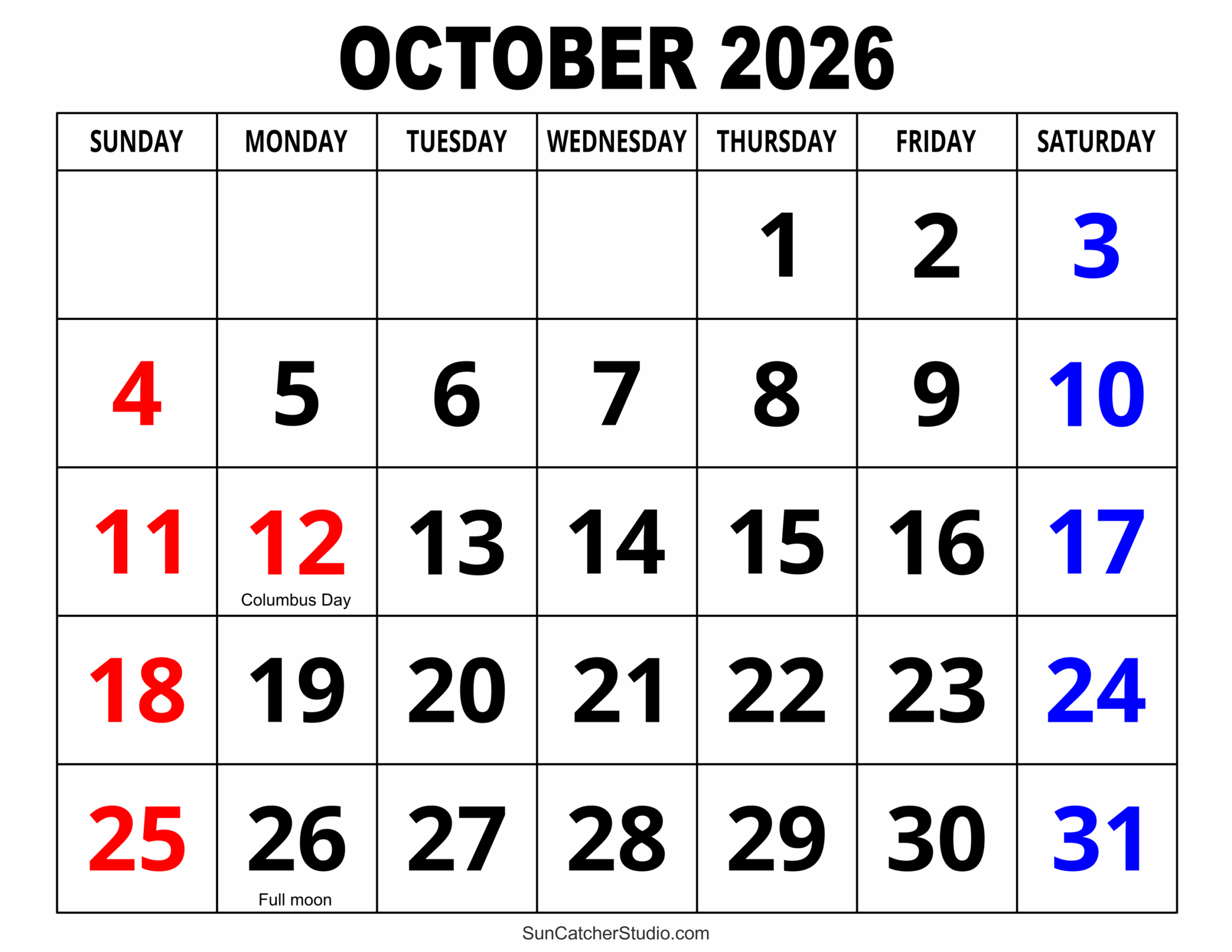October 2026 Calendar With Holidays
