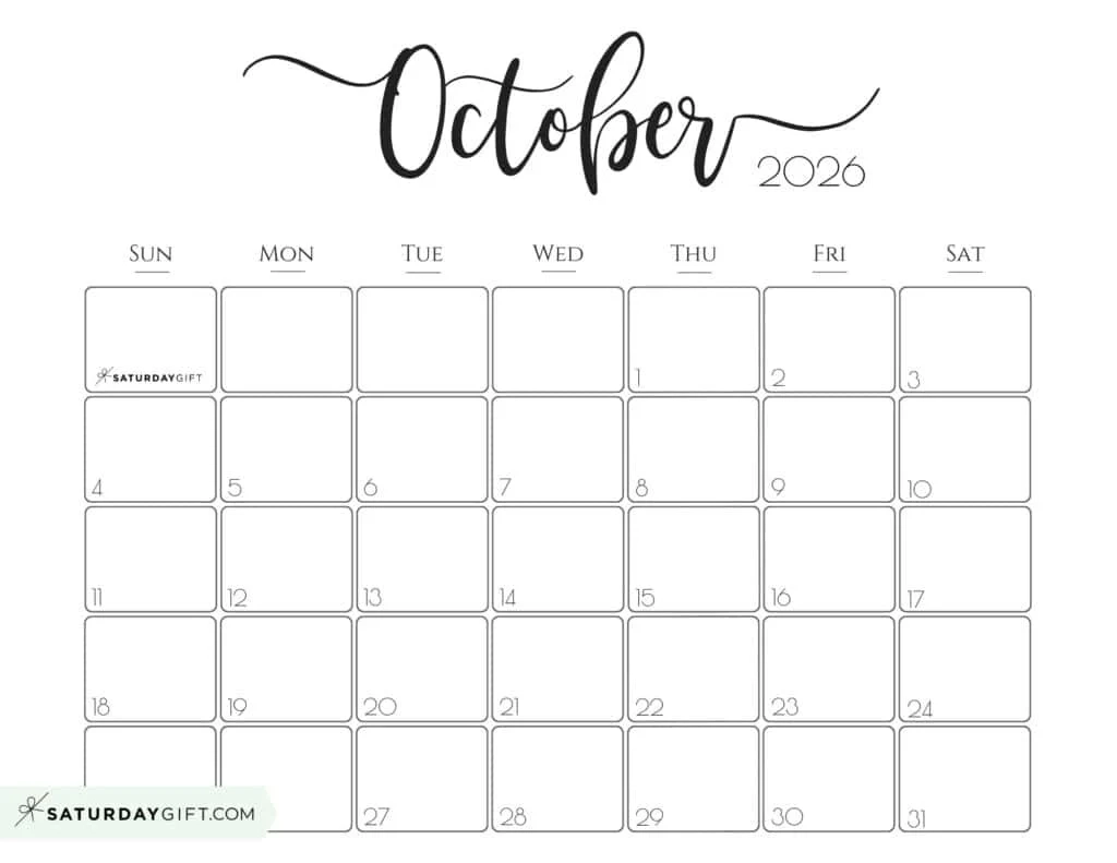 Blank Printable October 2026 Calendar