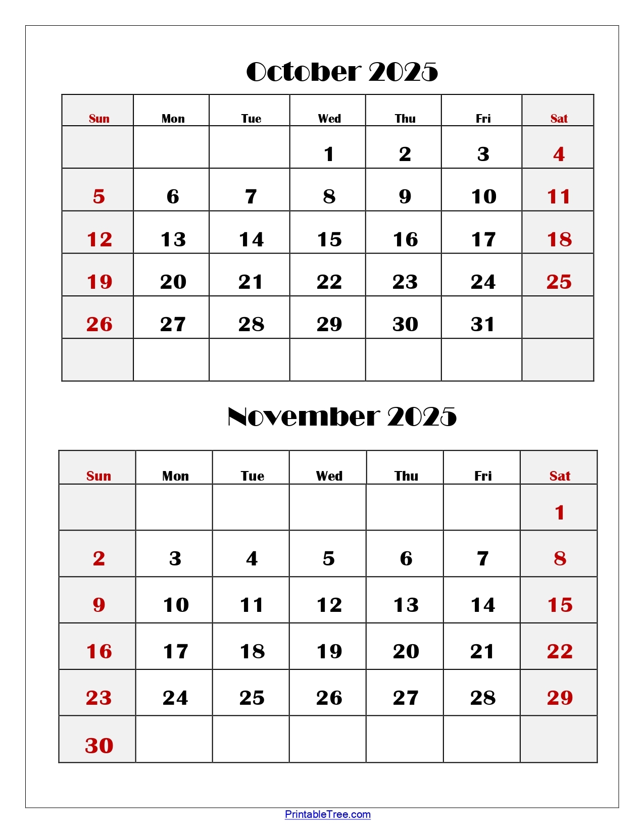 Blank October 2025 Calendar Printable