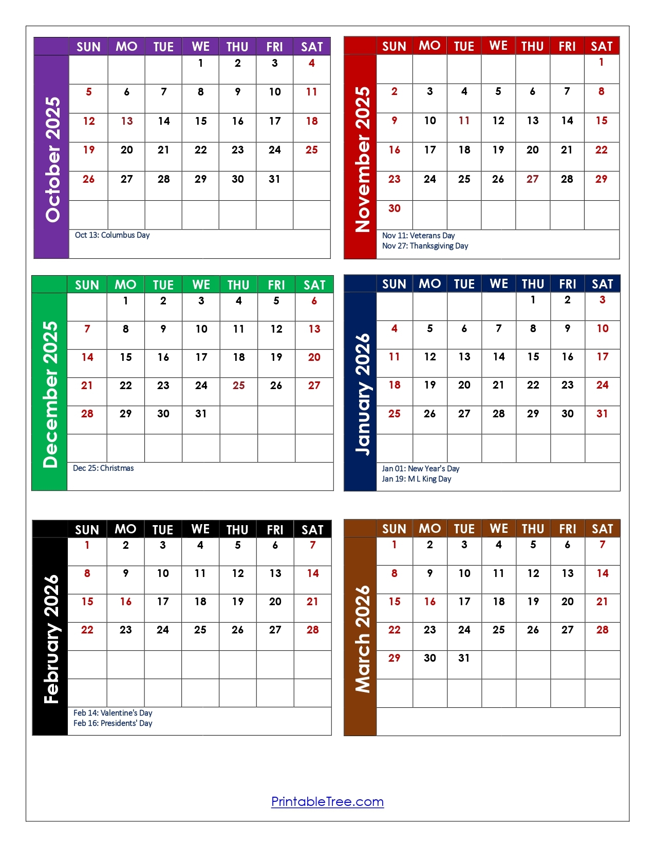 October 2025 To September 2026 Calendar