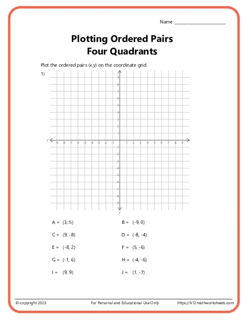 Cartesian Plane Printable Worksheets