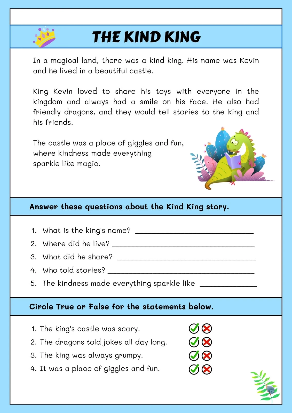 Free Printable Comprehension Worksheets