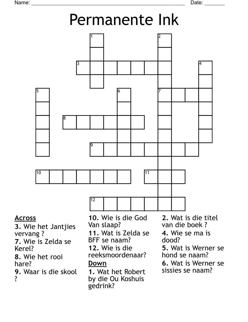 Permanente Ink Crossword WordMint