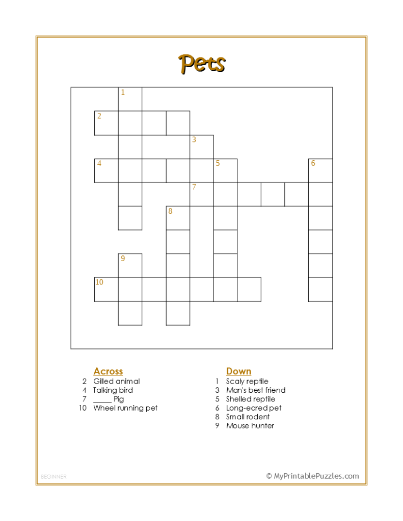 Novice Crossword Puzzles Printable
