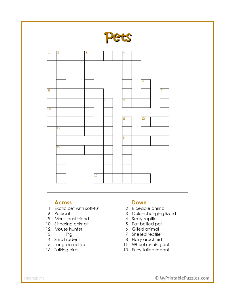 Printable Crossword Puzzles About Dogs
