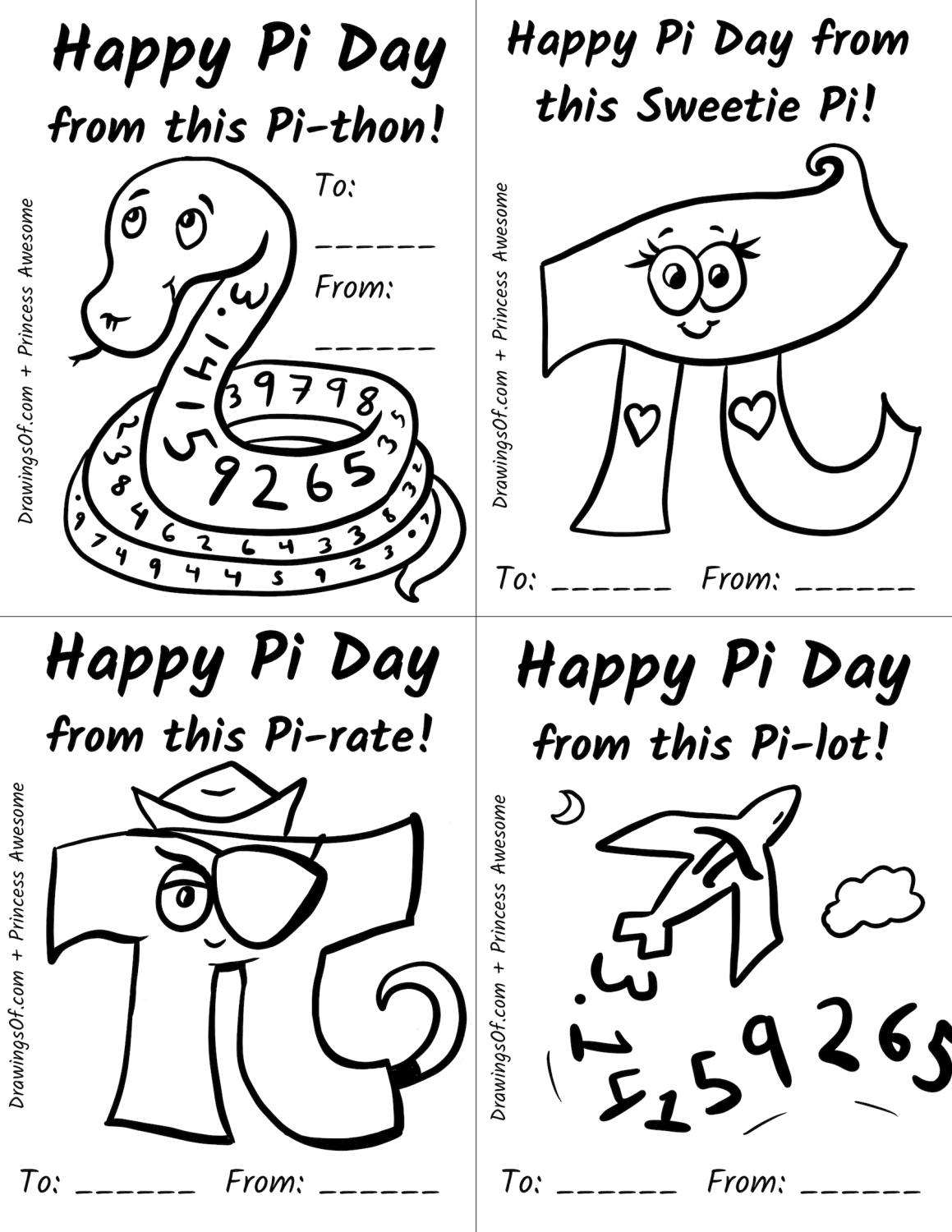Pi Day Printable Art Activity Coloring Cute Cards FREE 