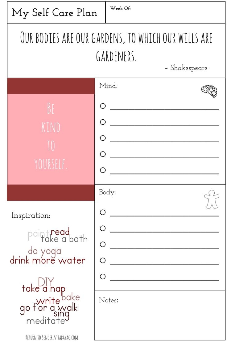 Free Printable Self-Care Worksheets For Adults