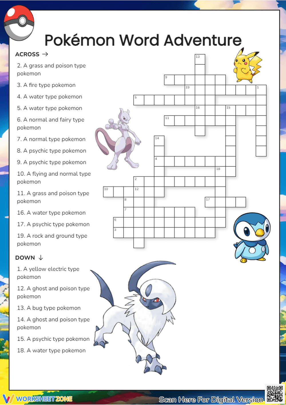 Pokemon Crossword Puzzle Worksheets amp Printable