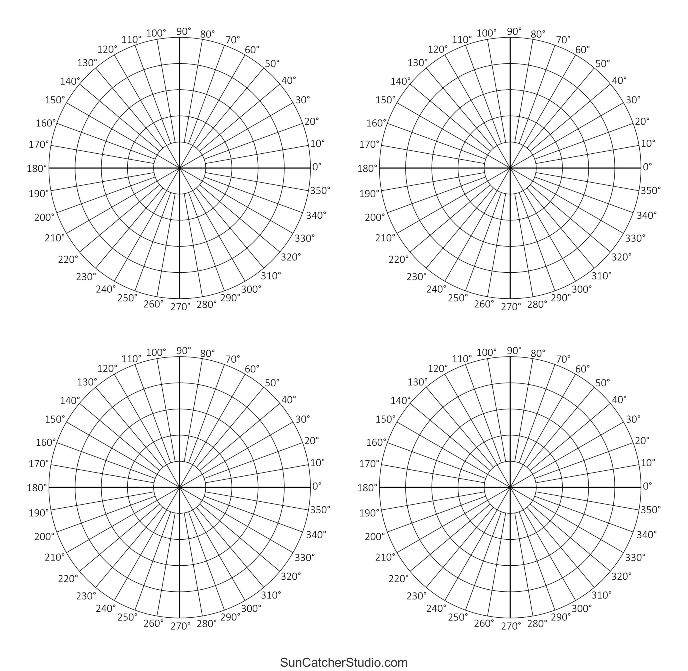 Polar Graph Paper Printable PDF With Radians And Degrees Free Printables Monograms Design Tools Patterns DIY Projects