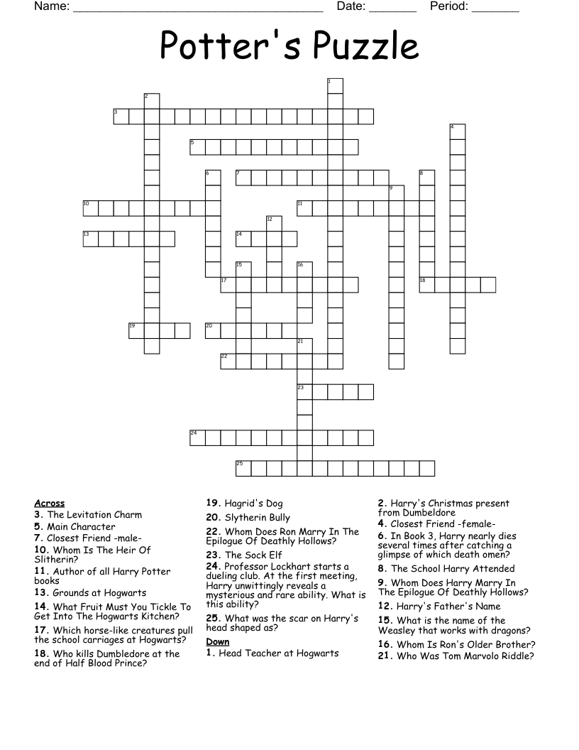 Harry Potter Crossword Puzzles Printable