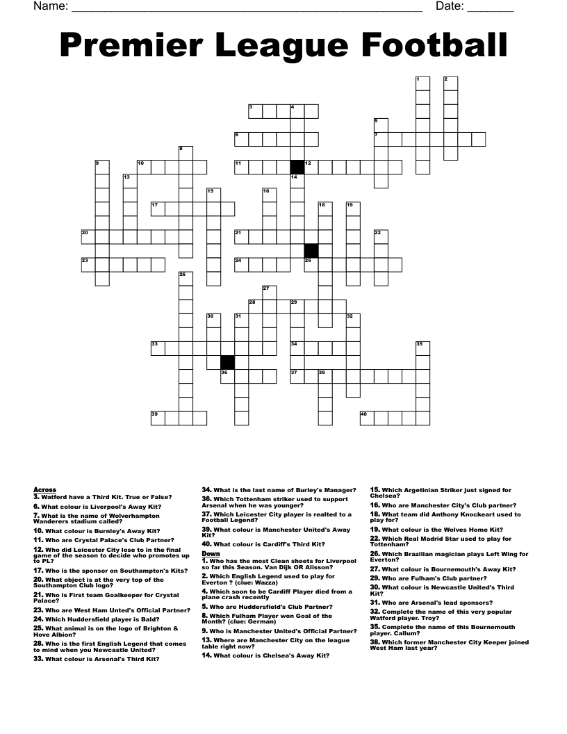Printable Premier Crossword Puzzles