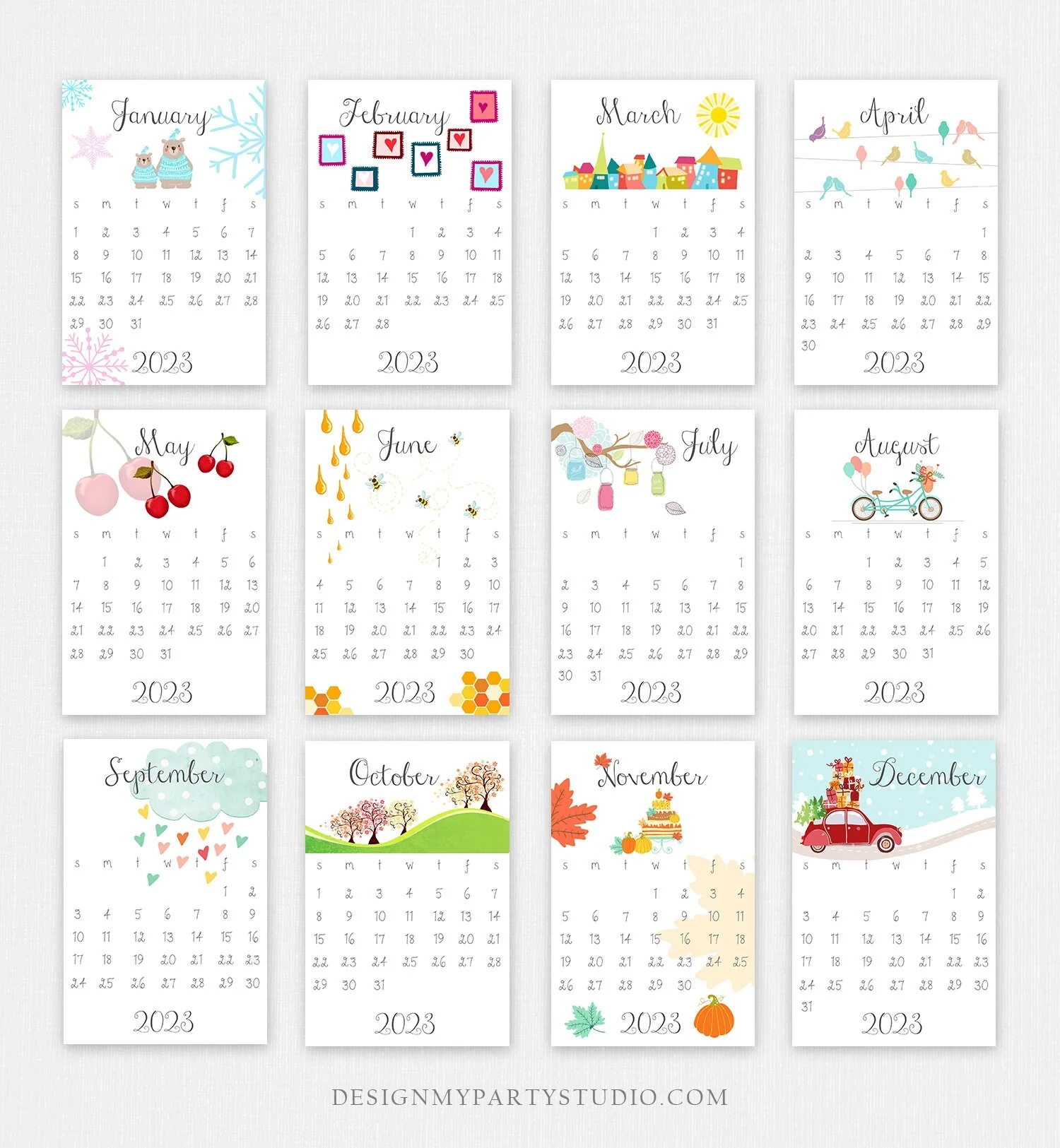 PRINTABLE 2023 Calendar Wall Calendar Desk Calendar Classroom School C Design My Party Studio