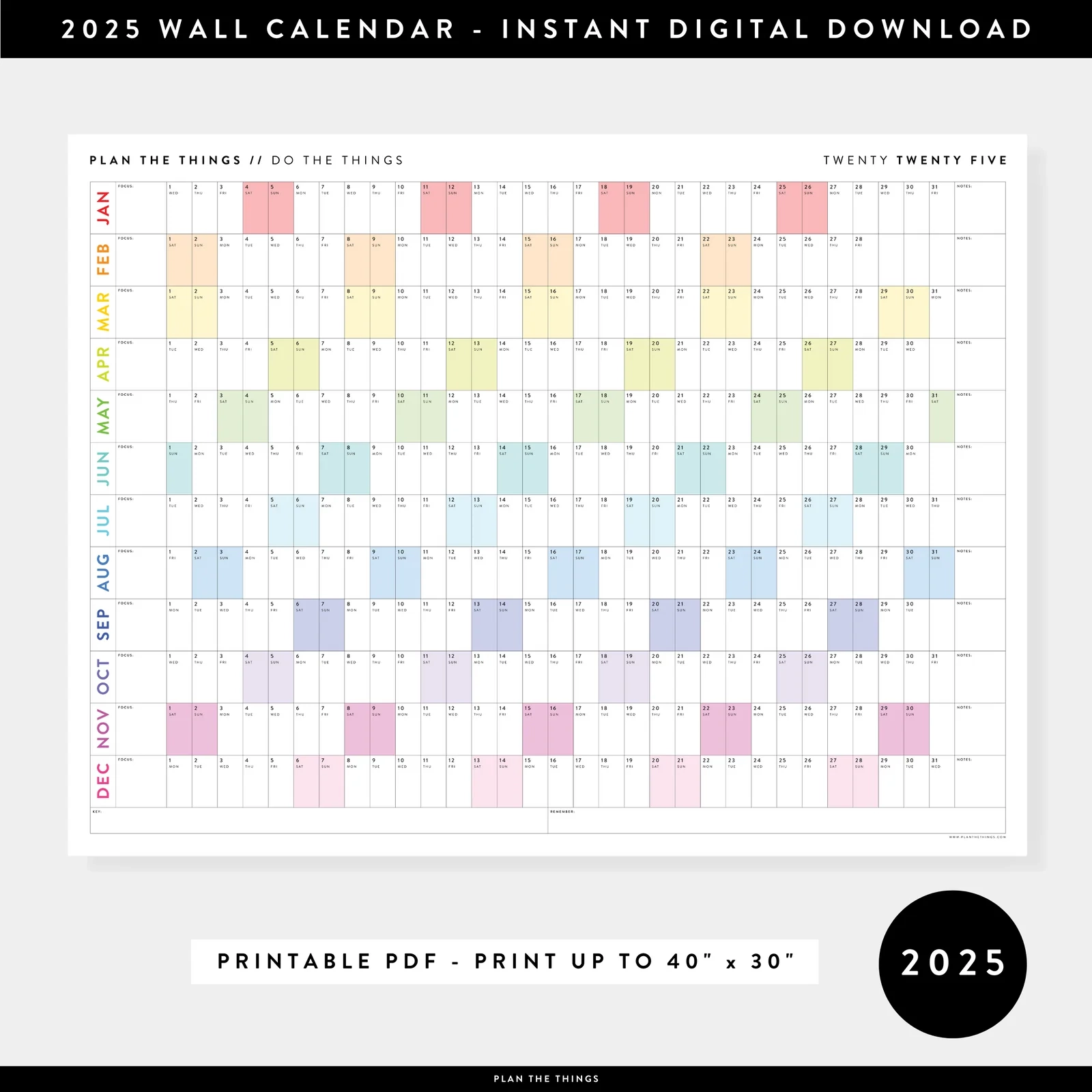 PRINTABLE 2025 ANNUAL CALENDARS INSTANT DOWNLOAD Plan The Things