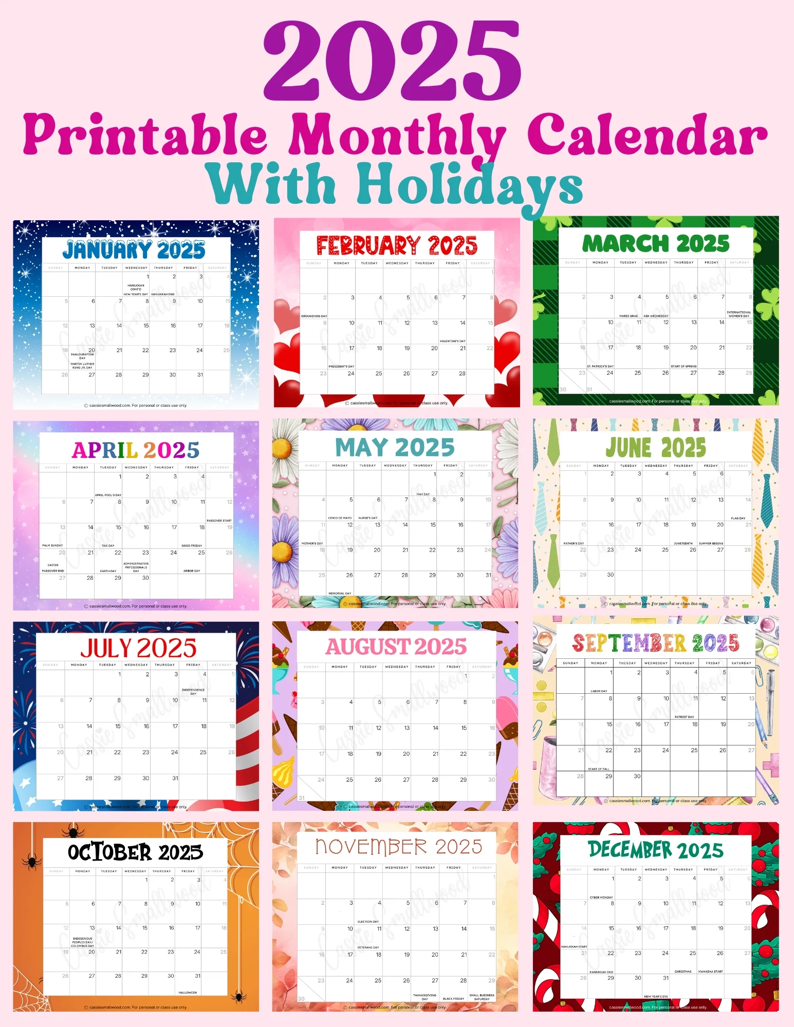 Blank 2025 Printable Calendar With Holidays