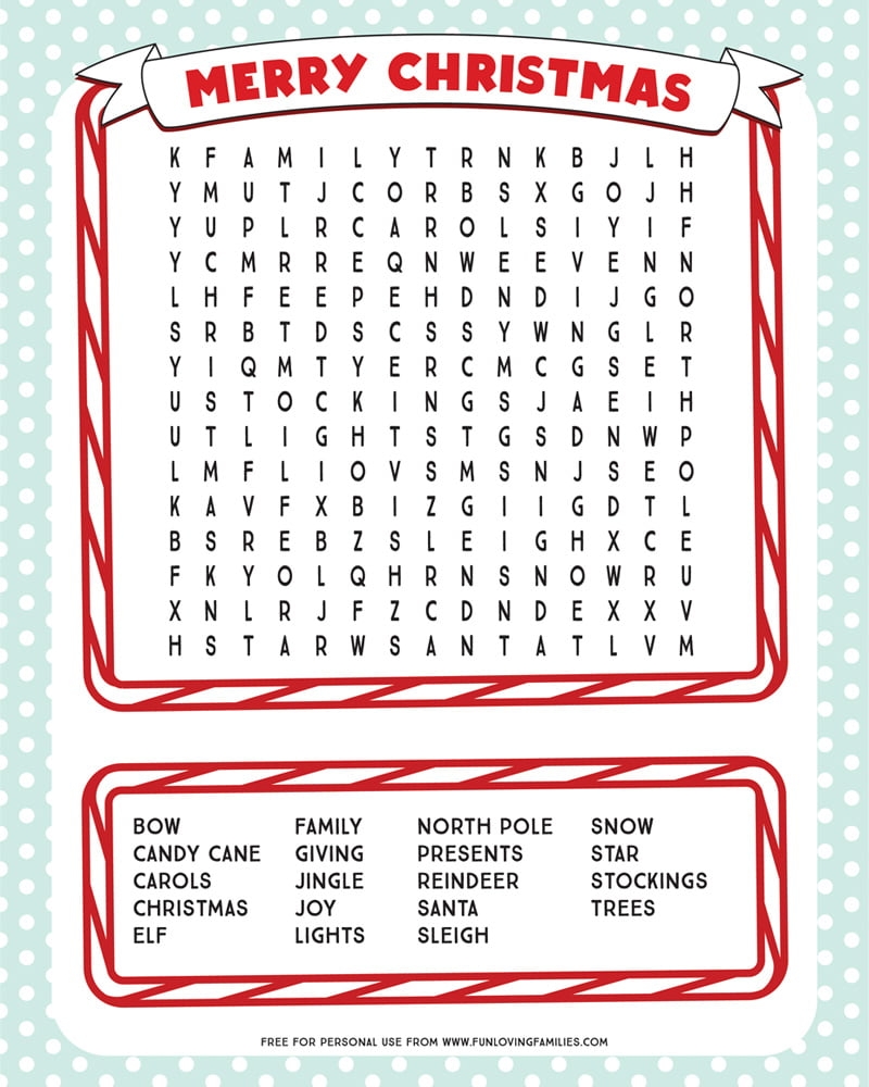 Christmas Word Search Puzzles Printable
