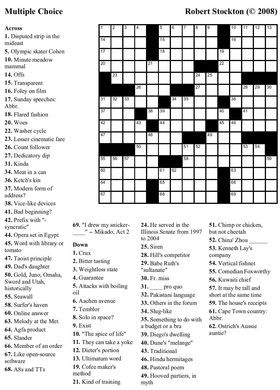 Free Printable Trivia Crossword Puzzles