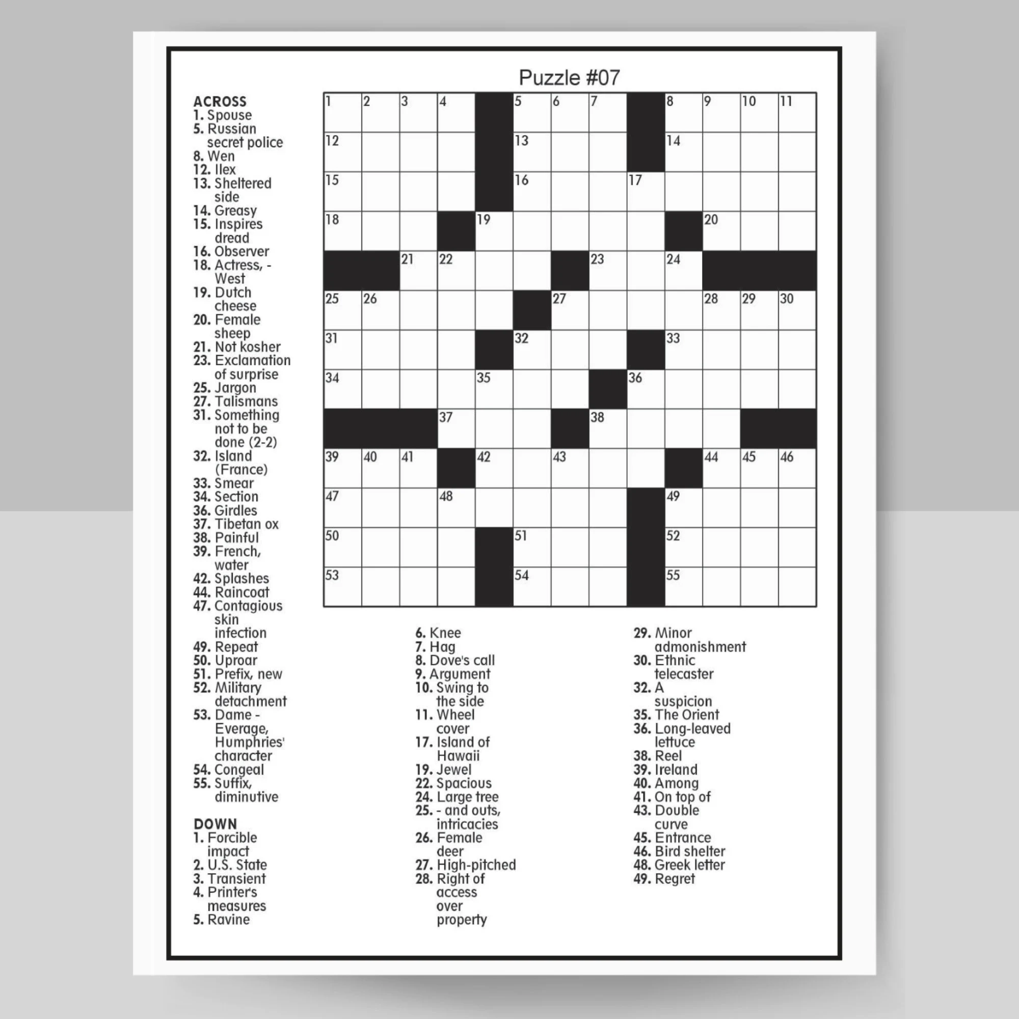 Printable Crossword Puzzles For Adults
