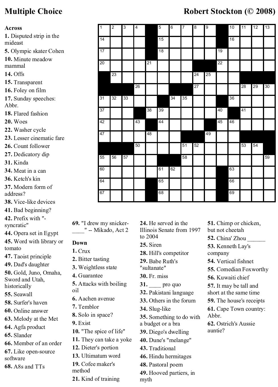 Printable Crossword Puzzles For High School Students Printable 