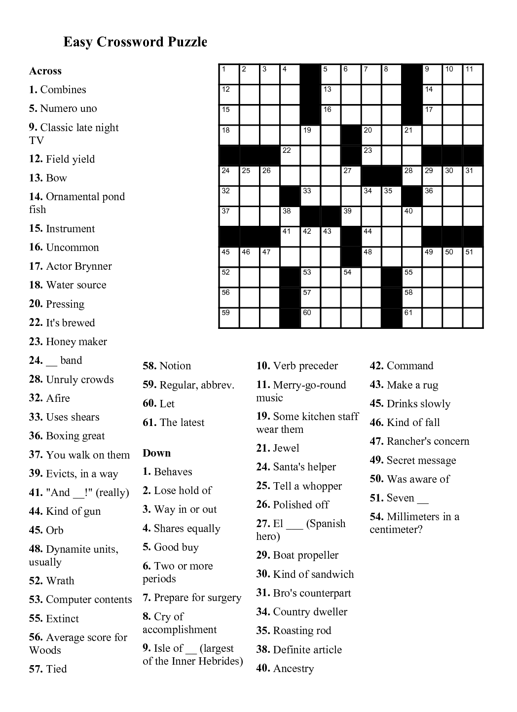 Printable Free Online Crossword Puzzles
