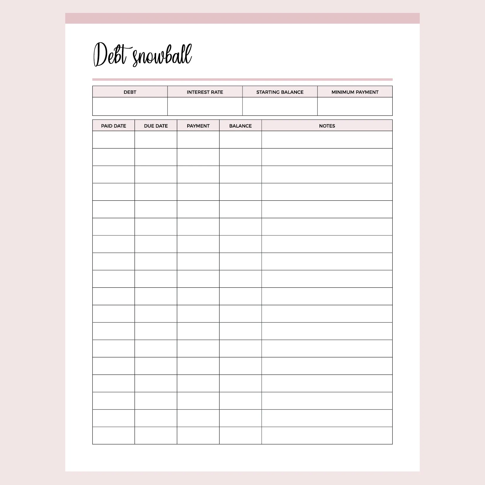 Debt Snowball Worksheet Printable