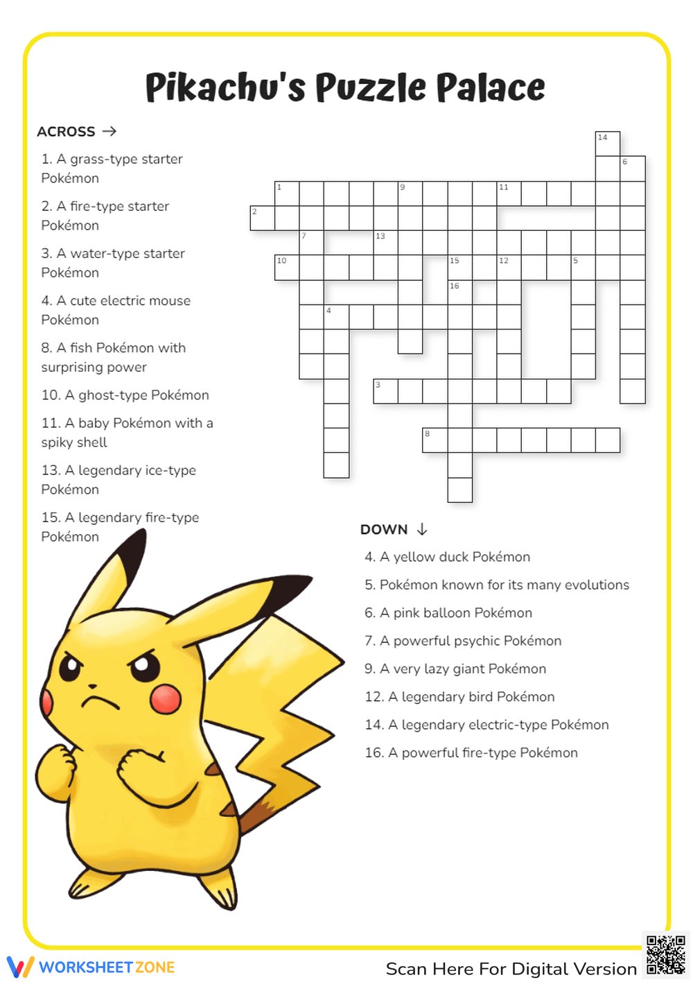 Free Printable Pokemon Crossword Puzzles