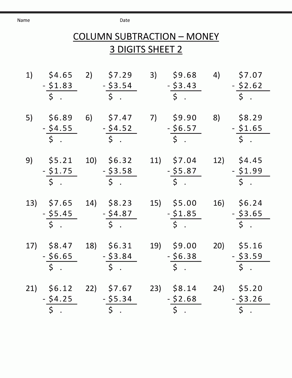 4th Grade Math Worksheets Printable