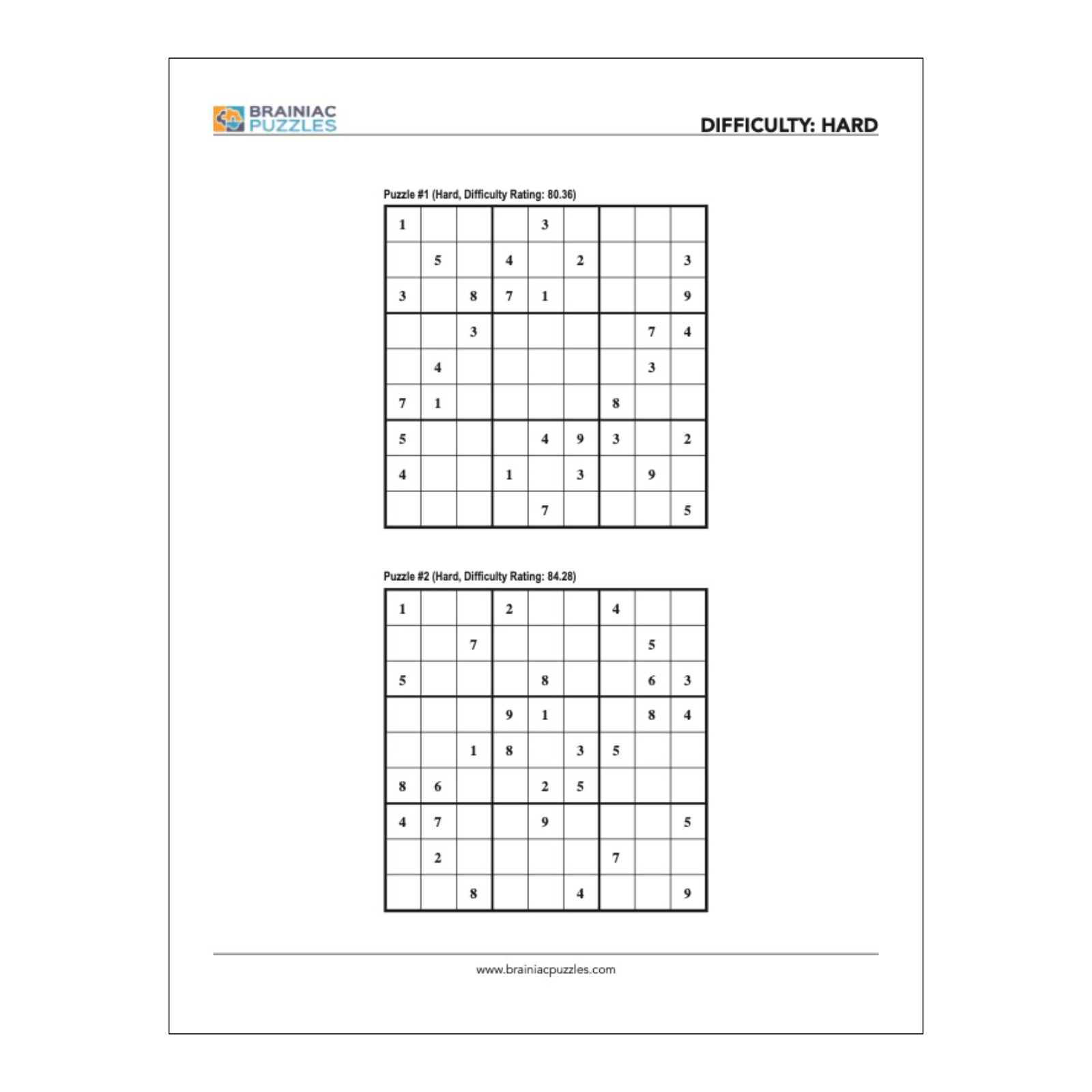Hard Sudoku Puzzles Printable