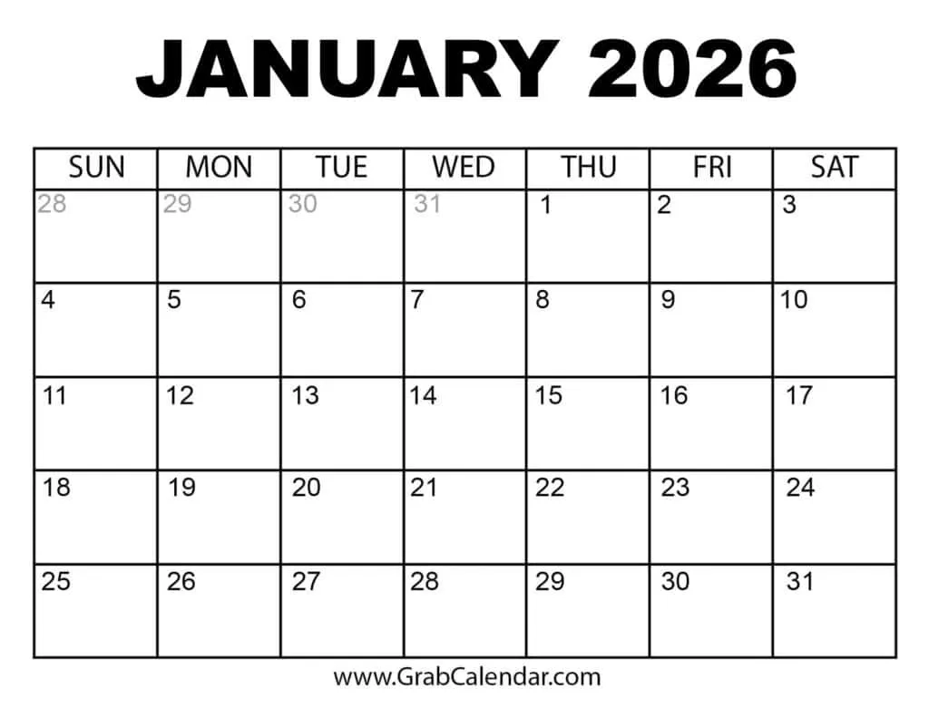 Blank Jan And Feb 2026 Calendar