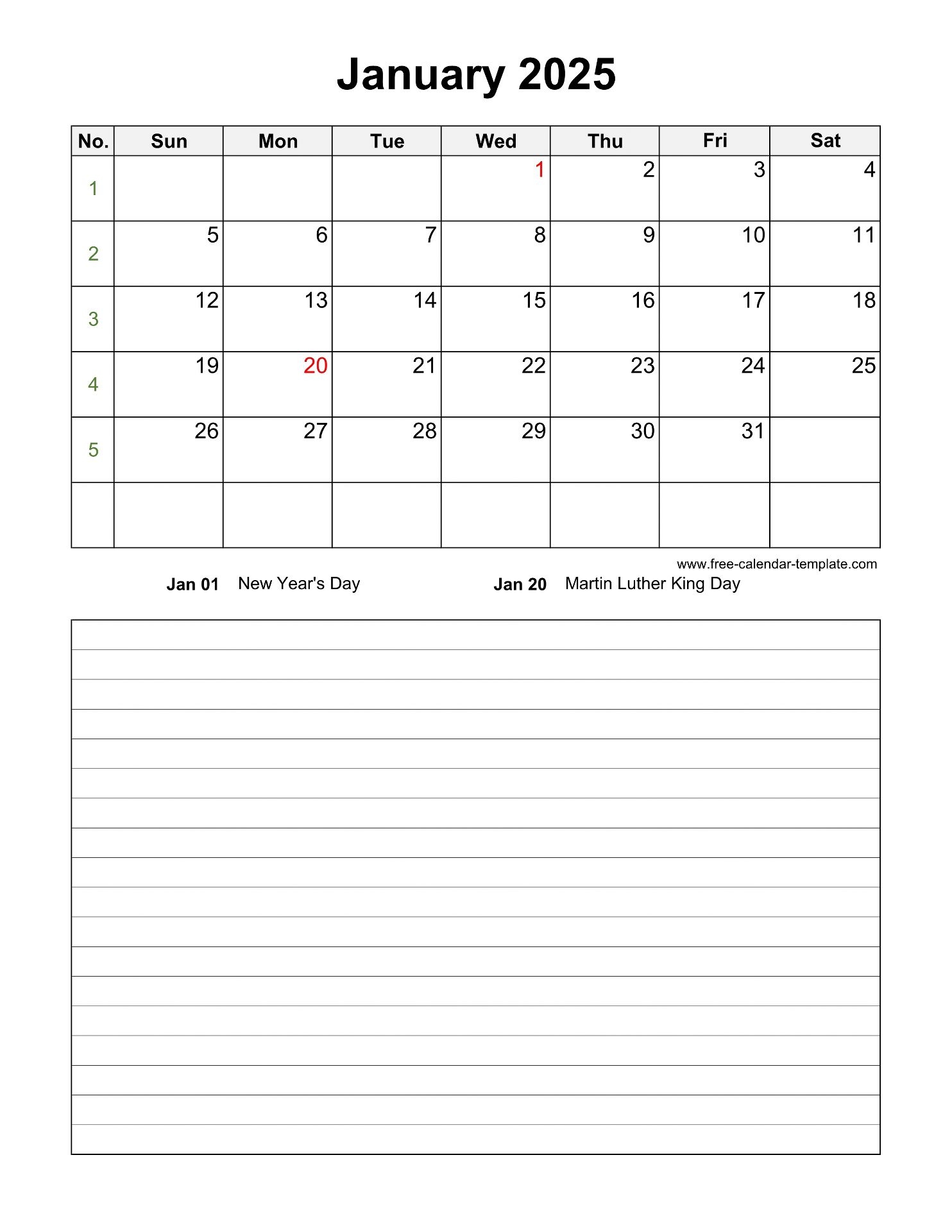 Free Blank Calendar 2025 Template