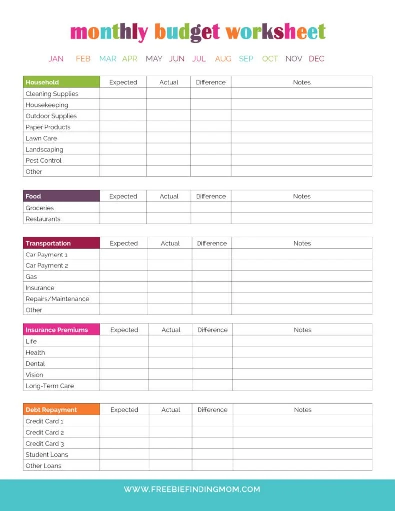 Monthly Budget Worksheet Printable Free